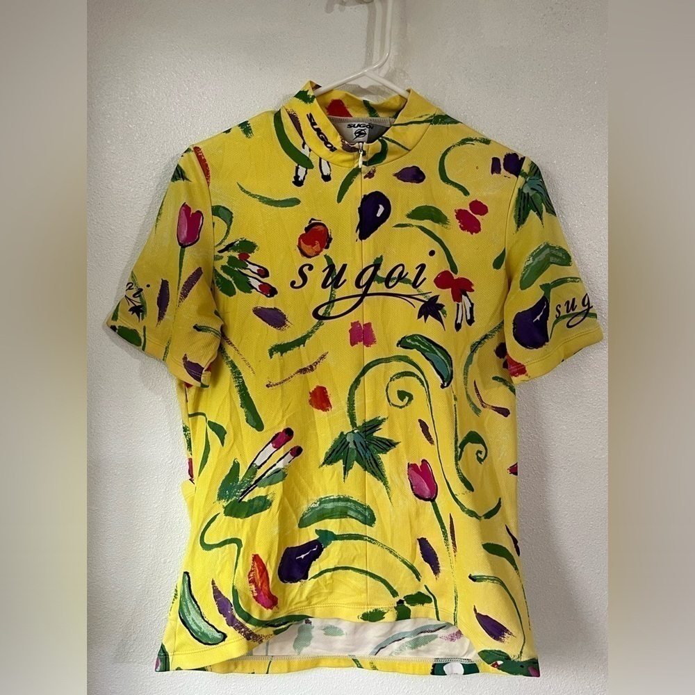 Sugoi cycling workout exercise shirt, short sleeve size L yellow